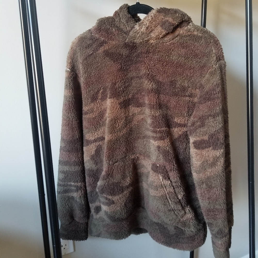 Rewash Camo Fuzzy Sherpa Style Long Sleeve Hoodie